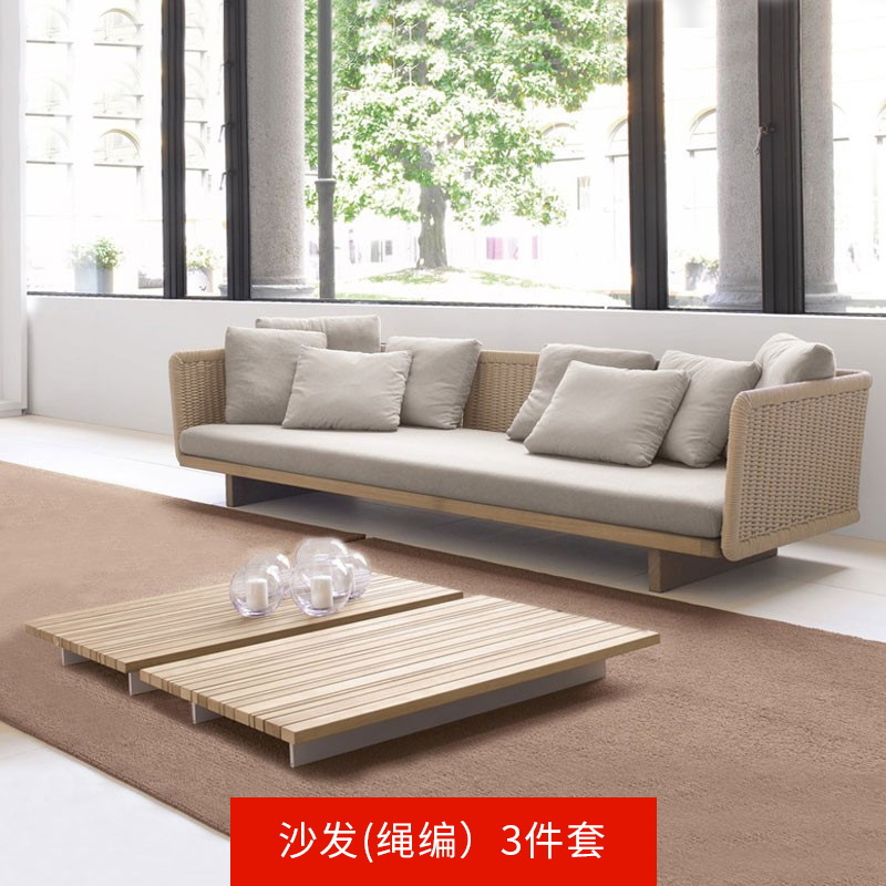 Sofá de ratán combinación patio al aire libre jardín terraza ocio nórdico al aire libre teca silla de ratán sofá