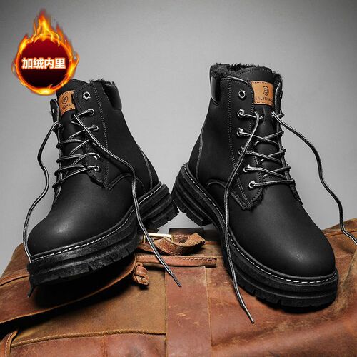 Martin boots, men's shoes, winter high-top England work clothes, rhubarb boots, men's thick cotton shoes, velvet warm snow boots