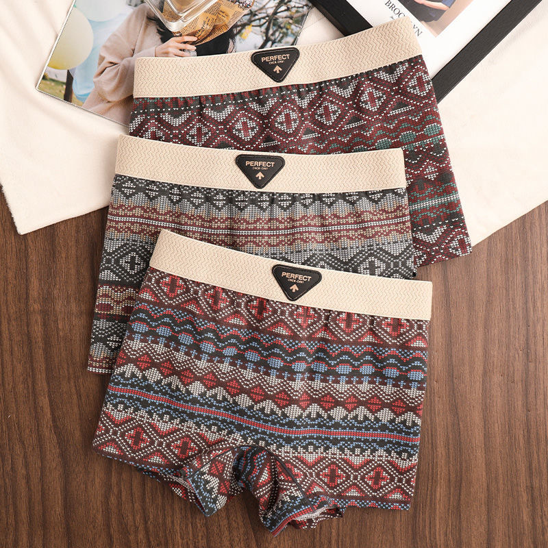 2025 New Retro Ethnic Style Women's Antibacterial Breathable Underwear Comfortable Boxer Briefs Trendy Anti-Exposure Safety Pants