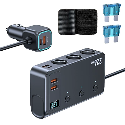 Cross-Border New Model Car Charger 226W Fast Charging One-To-Three Car Accessories Mobile Phone Charger USB Cigarette Lighter (Siqaret yandırıcısı) - black-c33-one-to-three-cigarette-lighter