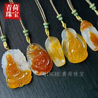 天然玛瑙冰种玉髓俏色观音佛吊坠巧雕白俏黄皮貔貅大龙牌山水玉石