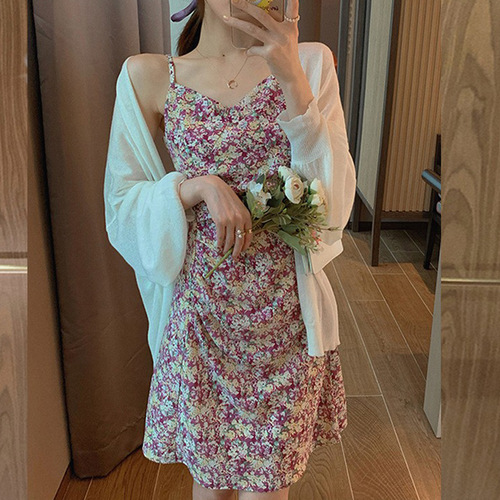 Summer Minimalist Sun Protection Knit Cardigan, Thin Women's Matching Slip Dress, Outerwear Sweatshirt, Ice Silk Shawl, Fairy Long Sleeve