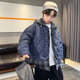 男童假两件夹棉外套秋冬款2025新款大儿童冬季二棉衣加棉加厚冬装