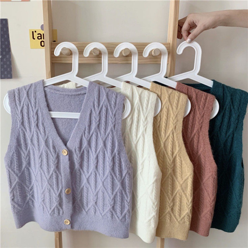 Cardigan de punto de cuello en V de botón único, chaleco de primavera y otoño, nuevo suéter de color sólido coreano, chaleco de caballo, clip de caballo image 1