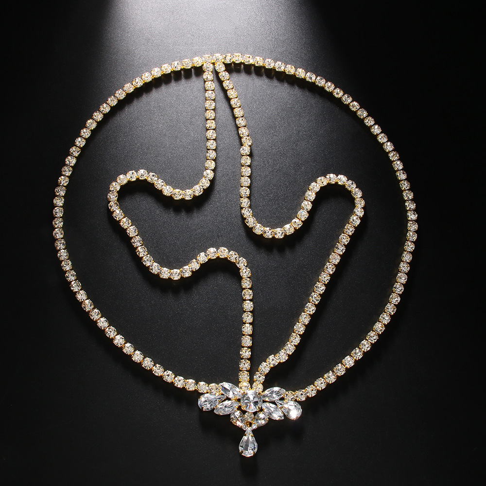 Amazon venta caliente cadena de frente de diamante moda cadena de cabello de diamante accesorios simples para mujeres Headwear