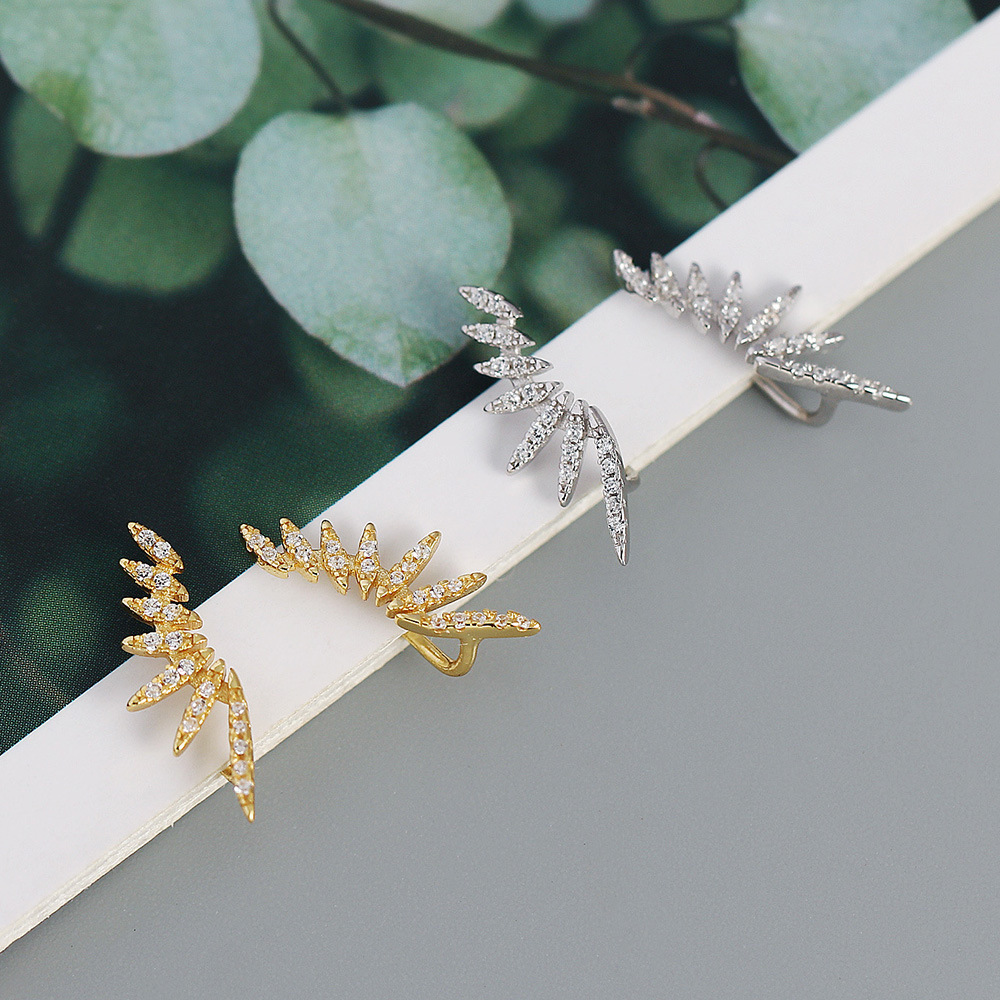 Fashion Feather Sterling Silver Plating Zircon Ear Studs 1 Pair