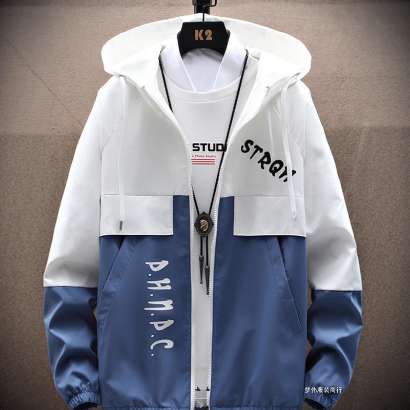 Spring and Autumn Men's Jacket Trendy Korean Style Workwear Jacket for Teenagers and Students Casual Thin Hooded Mengwei