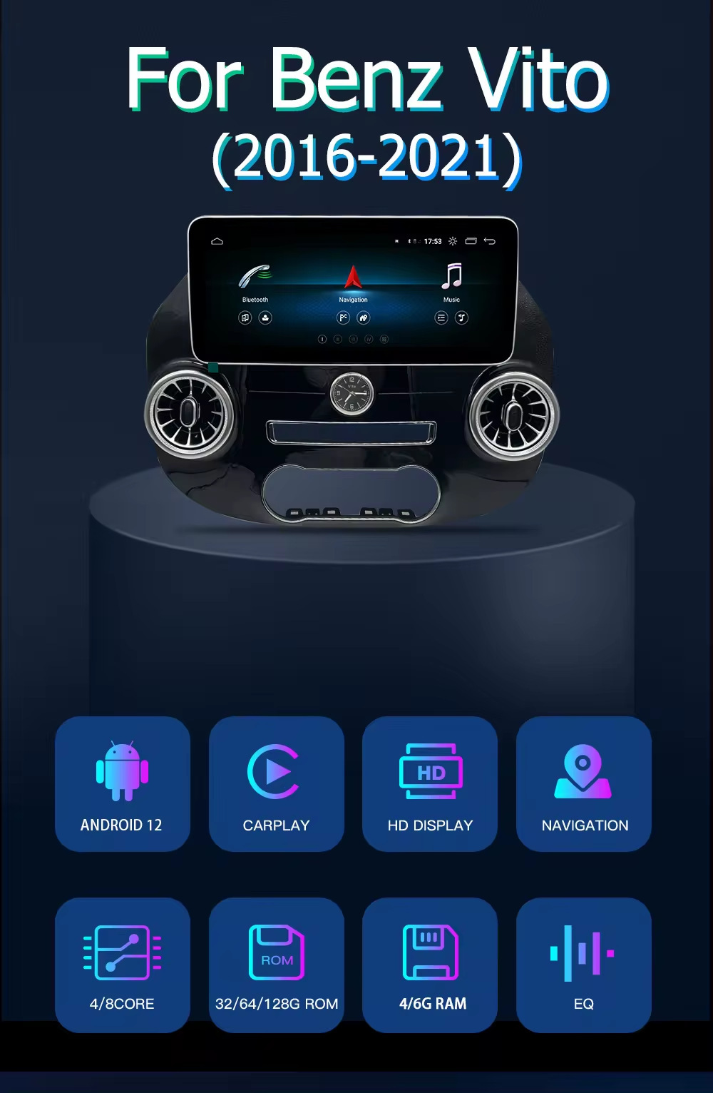 Suitable for 10-23 Mercedes-Benz Vito Dvd Mahogany Color Control Android Large Screen 360 Panoramic All-In-One Machine Carplay