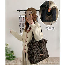 复古豹纹麂皮绒双面包小众高级感百搭托特包大容量通勤单肩包韩版