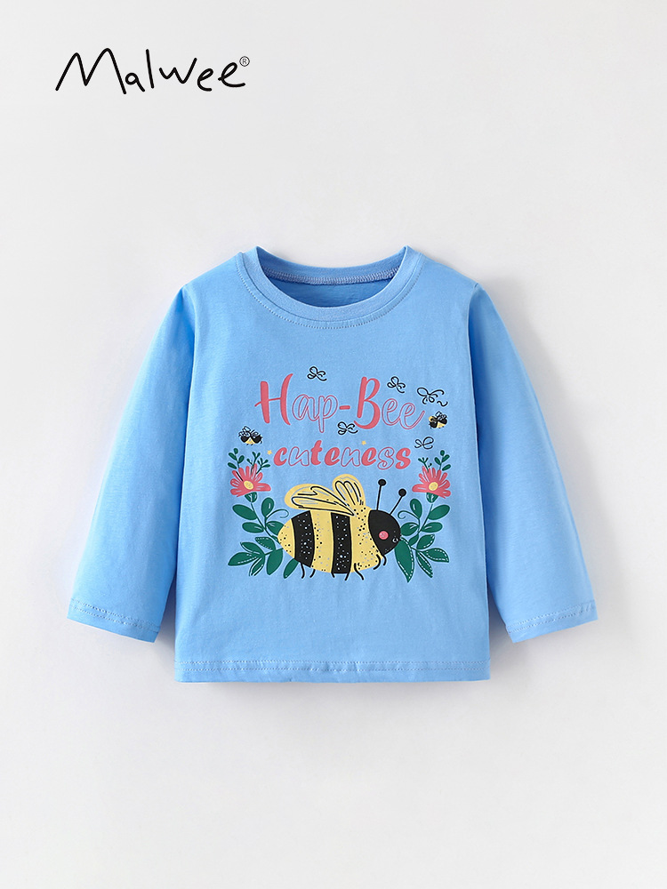 Malwee niños de manga larga de otoño nuevo europeo y americano camiseta de otoño de cuello redondo impresión de aire superior