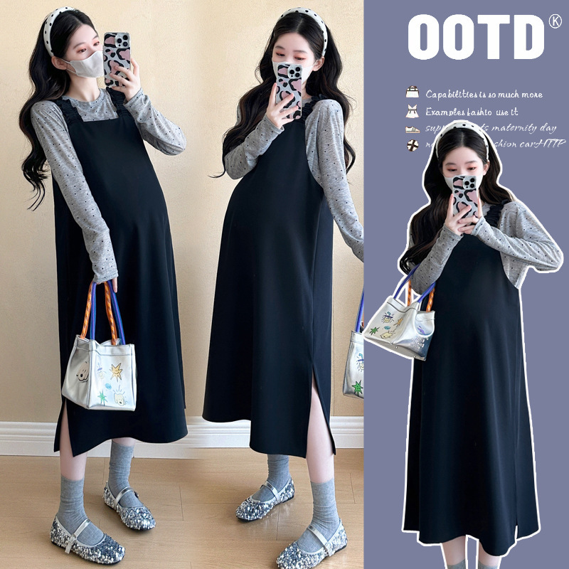 Real shot pregnant women early autumn strap skirt suit 2024 new dress