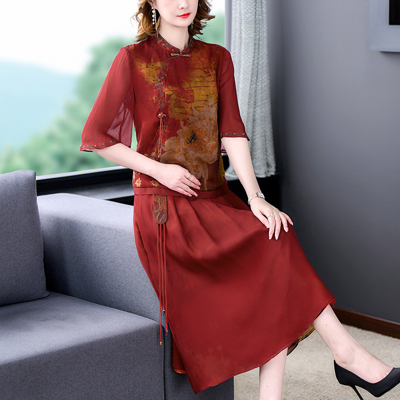New Chinese-Style Xiangyun Silk Dress Two-Piece Set for Mother's Wedding Banquet Mulberry Silk Mother-In-Law Dress