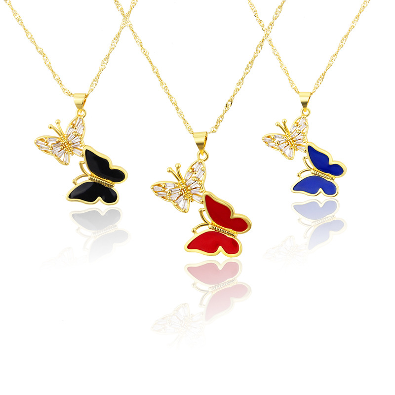 fashion color acrylic copper two butterfly pendant necklace
