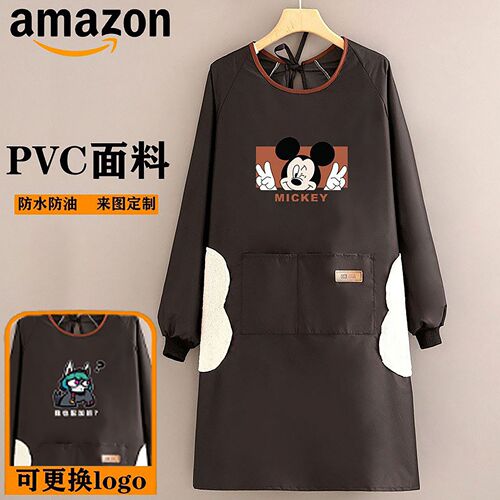 Waterproof long-sleeved apron logo home kitchen advertising promotional cover jacket women's new style belt dining uniform workwear