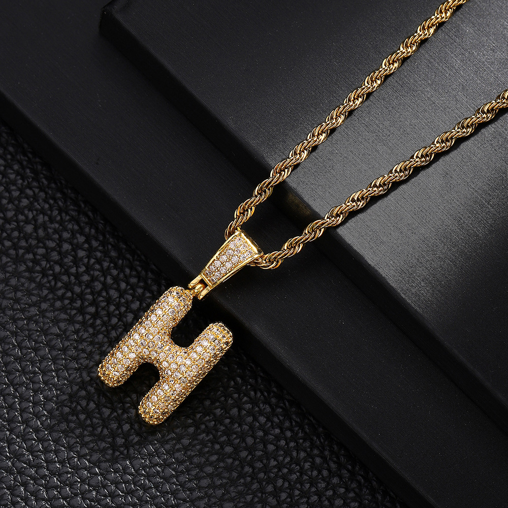 Nuevo cross-border 26 letras inglesas colgantes collares de bronce y piedra collares de moda simplista para hombres y mujeres