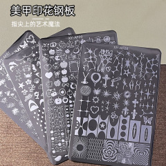 网红钢板美甲板转印钢板印花蝴蝶水果格纹蕾丝模具指甲彩绘工具板