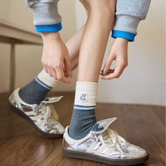 袜子女秋冬季条纹女袜ins韩系风冰淇淋色系棉潮流百搭中筒女袜