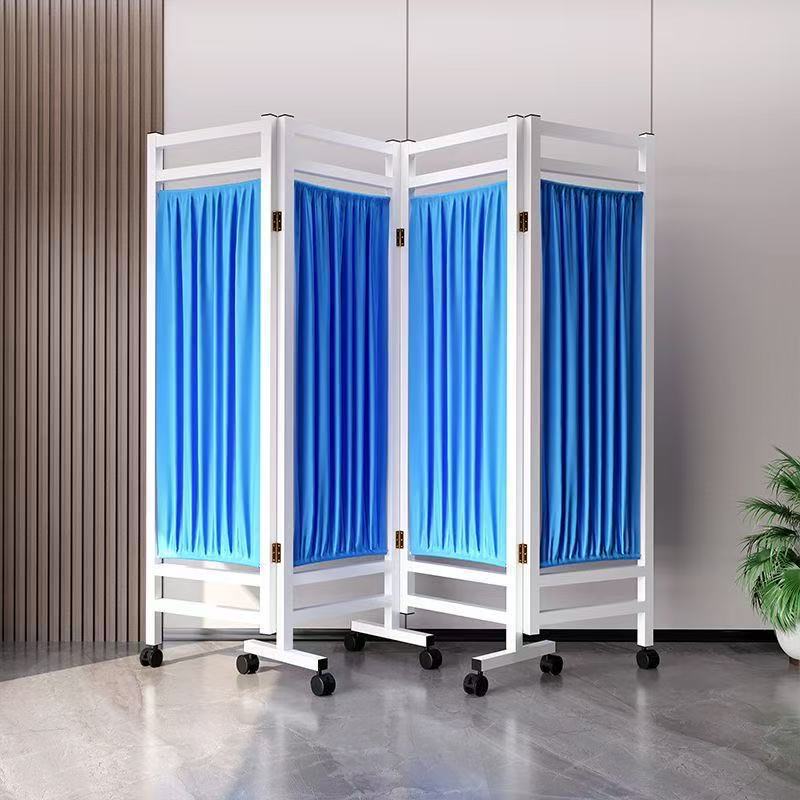 Folding Screen Mobile Partition Hospital Medical Iron Fabric Health Room Clinic Beauty Wheeled Folding Screen