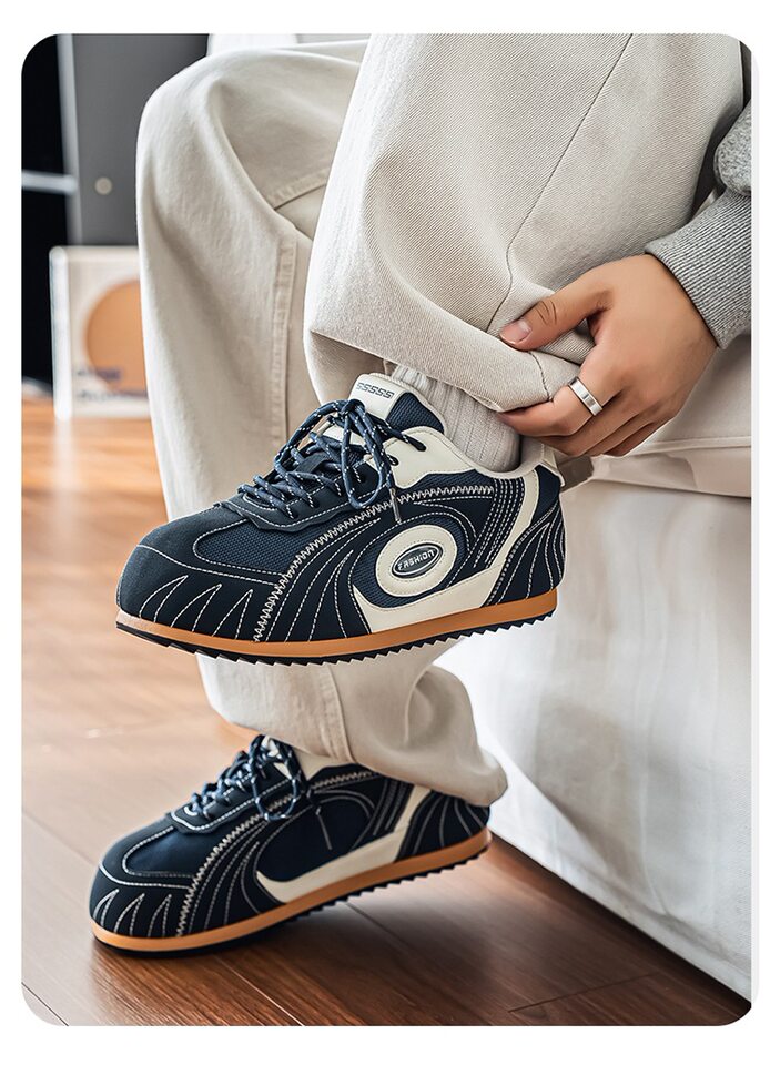 Giày sneaker nam da tổng hợp cổ thấp đế phẳng, kiểu giày tập luyện thể thao — Màu xanh da trời, màu nâu, đen chi tiết 21