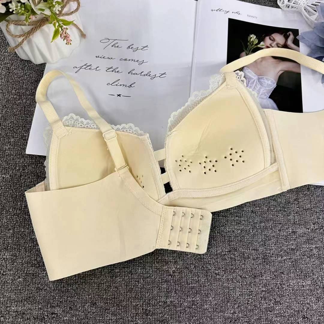 Nuevo sujetador de alta calidad de moda de encaje jacquard transpirable y cómodo ajustable anti-caída reunido tres filas de ropa interior de botón image 5