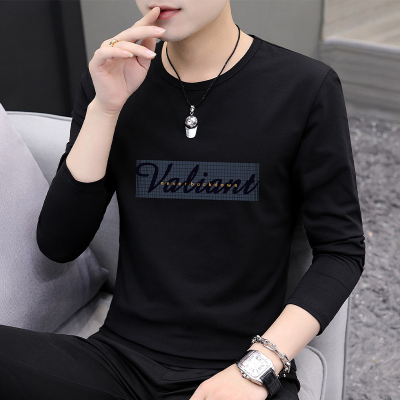 Autumn and Winter New Men's Long-Sleeved T-Shirts for High School Students Casual Trendyy Korean Style Tops Round Neck Outer Shirts