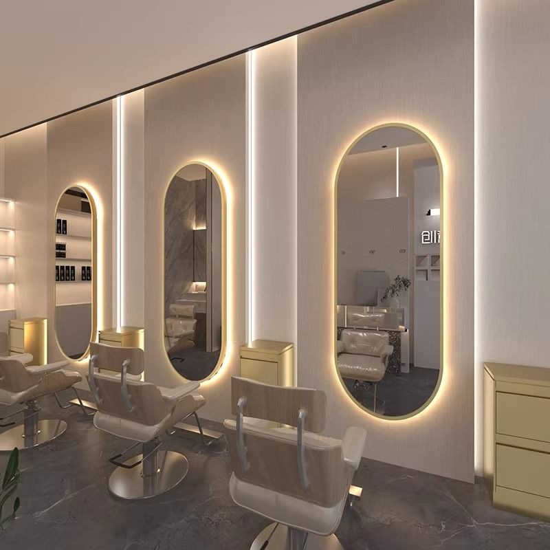 Espejo de peluquería simple, espejo especial para salón de peluquería, espejo de caída geográfica, mesa de peluquería red, lámpara de cinta roja luminosa unilateral, espejo inteligente de pared colgante image 30