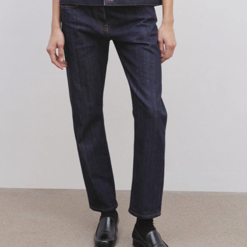 Th~ Row 2025 Spring and Autumn New Slim Leg Pocket Jeans for Women, Cotton Denim Nine-Point Straight Pants