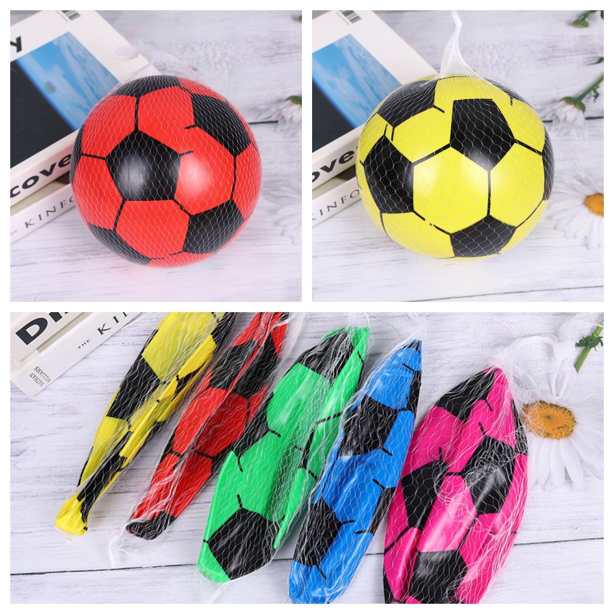 60g 22cm Mesh Bag Football Patterned Leather Ball Children's Inflatable Pvc Toy Ball Large Size Available at 2 Yuan Store