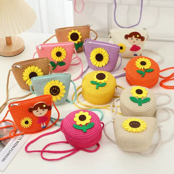 Summer Kidsren's Bag Female Cute Boy Cross-Body Seaside Straw Bag Woven Bag 2025 New Little Girl Straw Bag