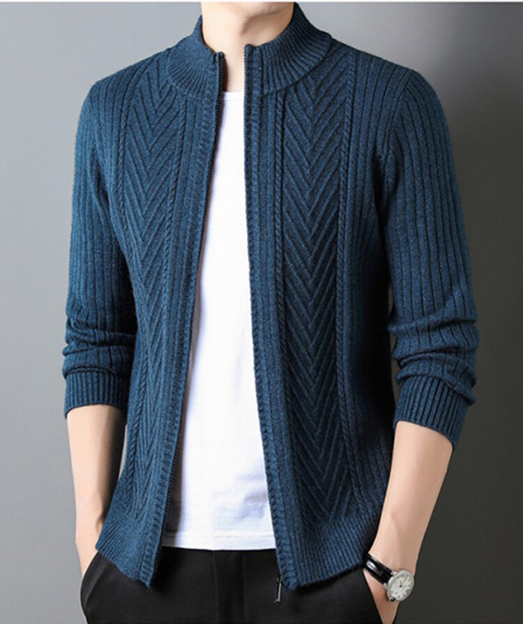 Nuevo suéter cárdigan informal de invierno 2023 para hombre, de manga larga, estilo ejecutivo, con cuello alto, tejido de punto para hombre