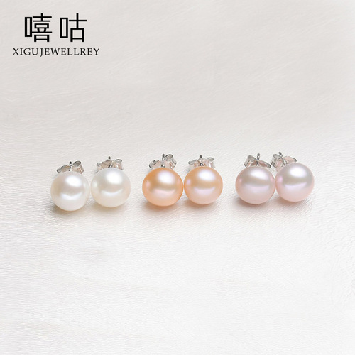 Xigu E0218 S925 silver real pearl earrings, feminine Korean fashion simple pearl earrings