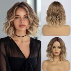 ヨーロッパとアメリカのウィッグ越境電子商取引アマゾン人気のフルヘアスタイル波状カーリー耐熱繊維高温シルクウィッグ女性用