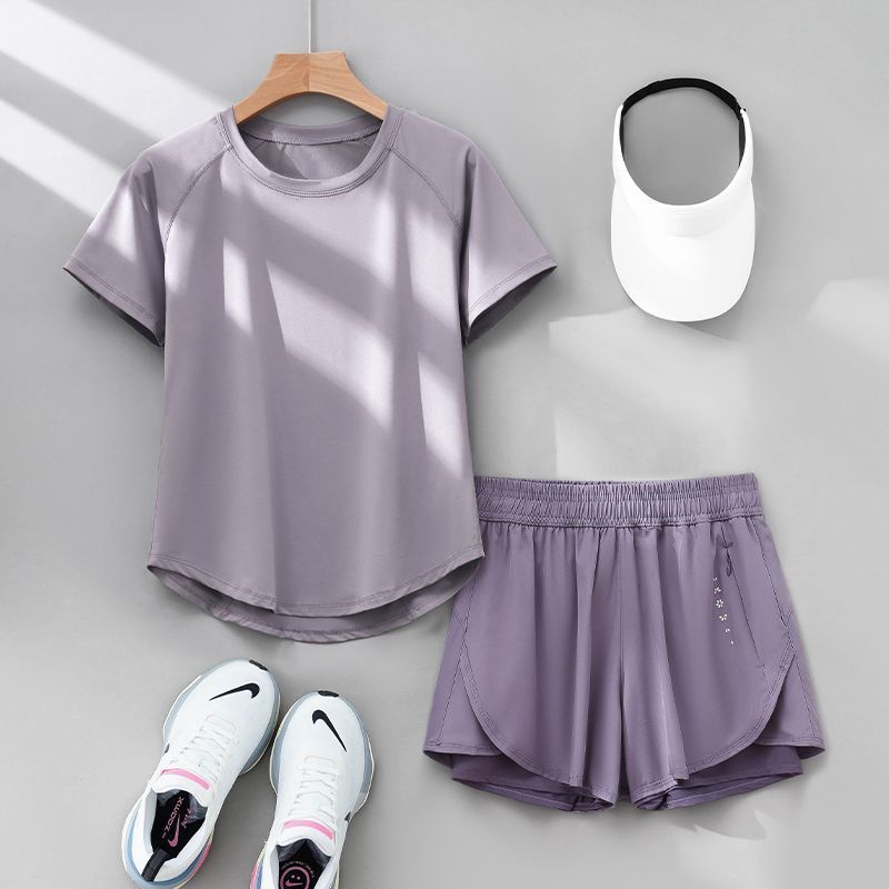 专业跑步女运动套装2025夏季新款宽松瑜伽服速干衣短袖吸汗健身服|undefined
