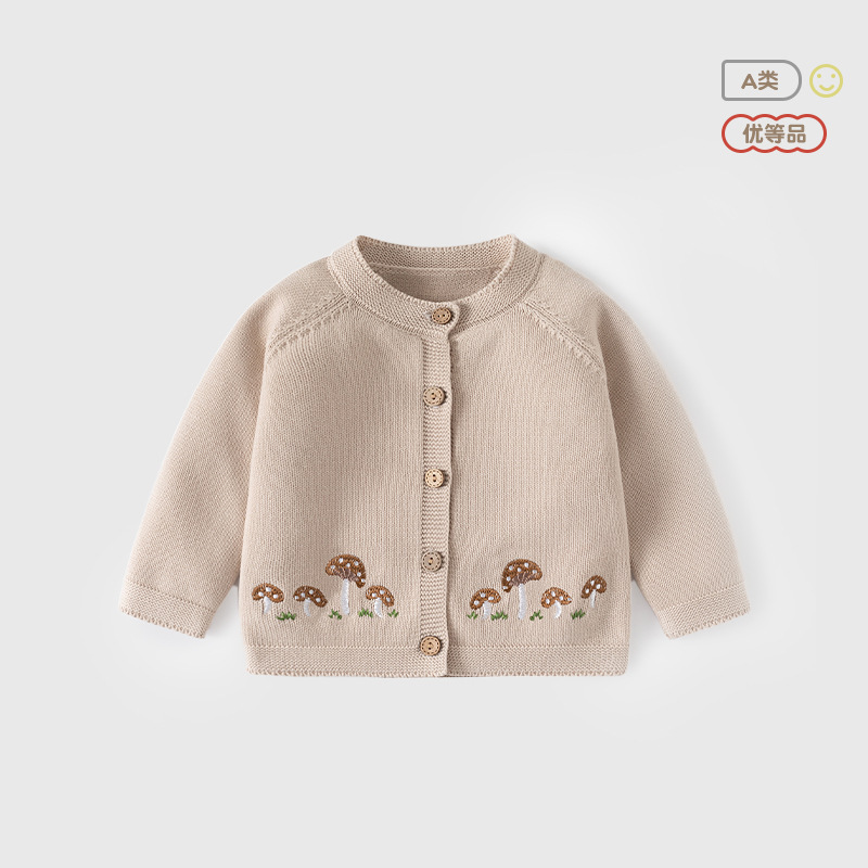 Mushroom Duoduo Korean Style Baby Cardigan Sweater Category a Autumn and Winter Pure Cotton Knitted Baby Sweater Cardigan Kidsren's Outwear