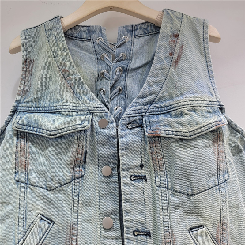 Europa y los Estados Unidos 206 principios de primavera nuevo diseño sin mangas botón único cuello en V retro chaleco de correa