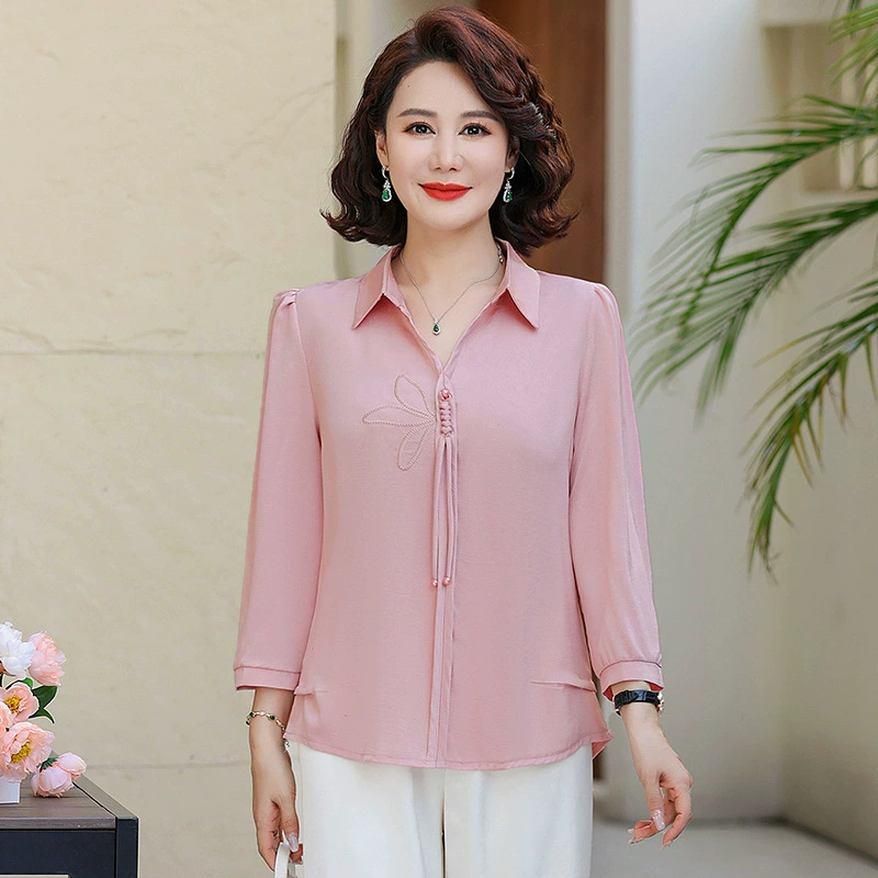 2025 Осенняя мода для мам: вязаный свитер для молодости, новый весенне-осенний стиль для женщин среднего и старшего возраста, топ с отворотами