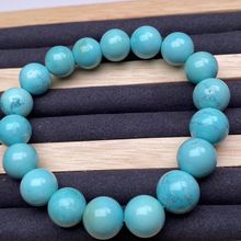正宗天然马鞍山原矿绿松石手串手链 蓝绿松石手链圆珠 男女情侣款