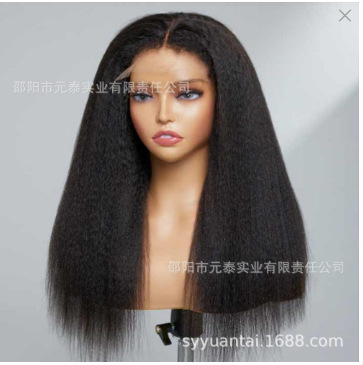 Kinky Straight 13x4 Lace fronting synchrotic Wig Long Black Wigs|undefined