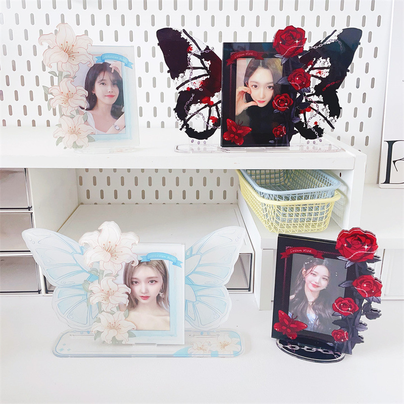 Rose lily acrylic card holder photo frame star Photo Polaroid small card storage display stand flower