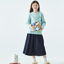 25年冬季新款亲子中大女童蝴蝶结绞花毛衣温暖全羊毛纱线上衣