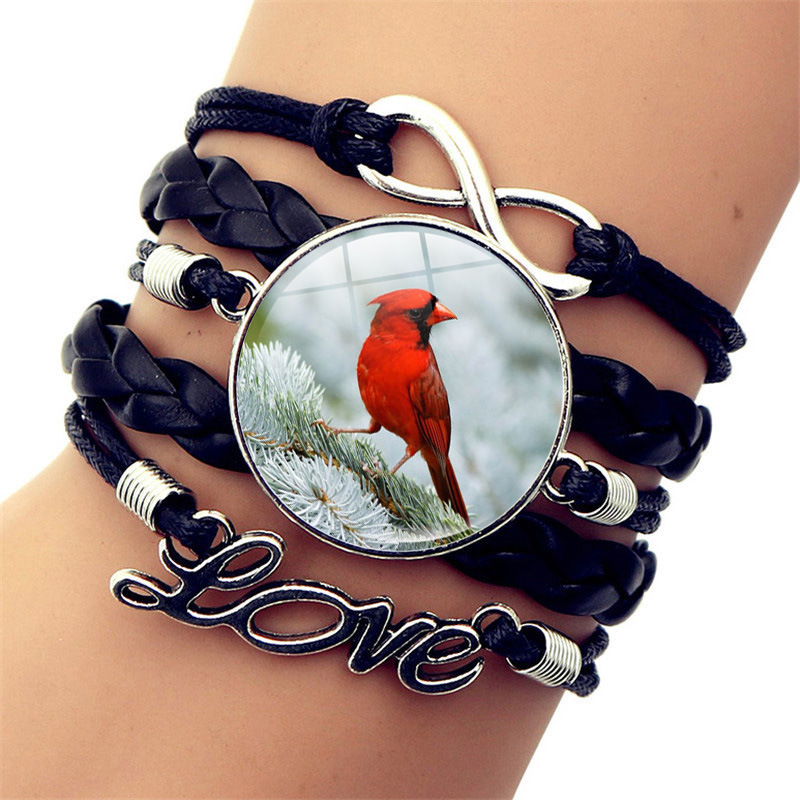 Cardinal Bird Bracelet Women's European and American Fashion Unlimited Symbol LOVE Multi-layer Woven PU Leather Hand Rope Hand Jewelry