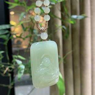 Jin Yu Tang Xinjiang Exquisite Hetian Jade Maitreya Buddha Lake Water Green Fine Texture Oily Full Carved Buddha Laughing Mouth