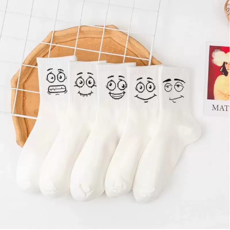 袜子女中筒ins潮袜春秋款韩国百搭卡通搞怪笑脸可爱日系中筒棉袜