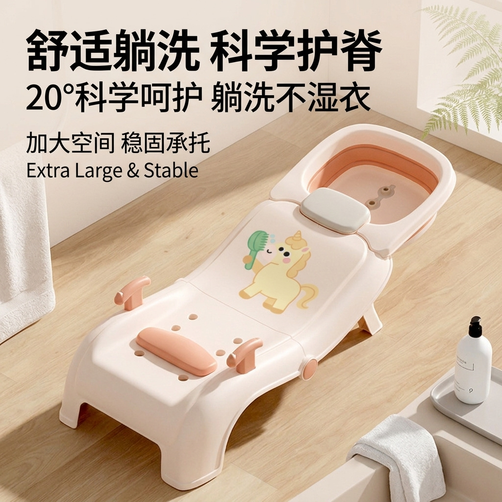 Silla de lavado de cabello plegable portátil de almacenamiento para bebés, sillón de reclinación para niños más cama de lavado de cabello para niños