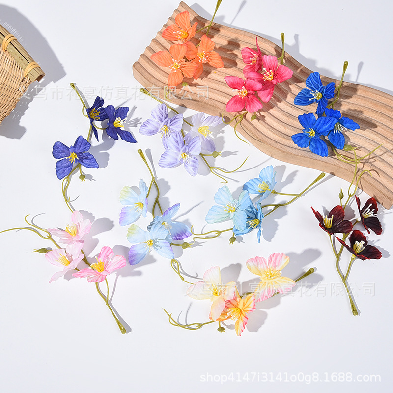New Product Artificial Three-Pronged Butterfly Flower Head Creative Single Butterfly Hairpin Flower Headdress Accessories DIY Handmade Garland Material