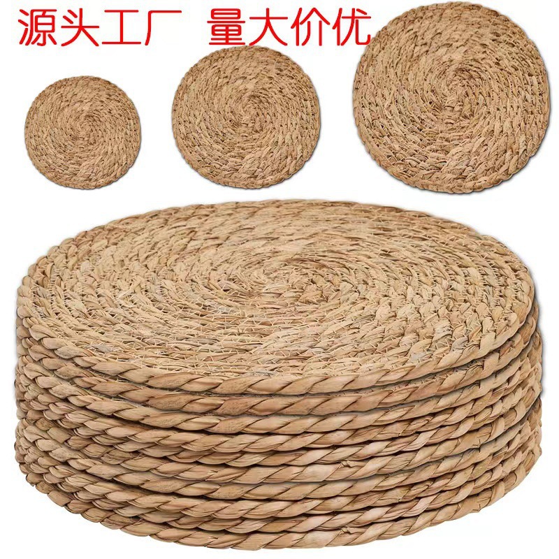 Venta directa de fábrica, mantel tejido a mano para el hogar, taza de té pastoral japonesa, almohadilla de aislamiento térmico, mesa de comedor, mesa de café, almohadilla de tazón redondo tejida con paja