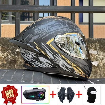 Motosiklet kaskı (dəbilqə), Helmet with Dual Lenses, Motorcycle Racing - gold-explosion-field-aurora-silver-night-vision-capable-y10-soft-microphone-comes-with-clear-lens-s