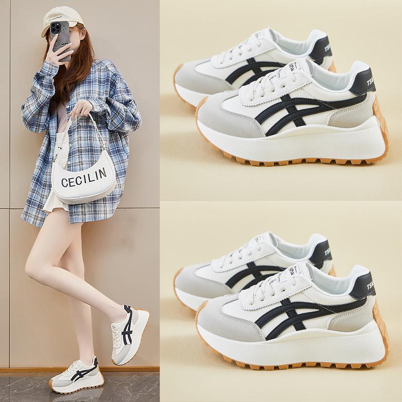 Zapatillas Casuales Chunky para Mujer de PU y Caucho con Aumento de Estatura para Día a Día