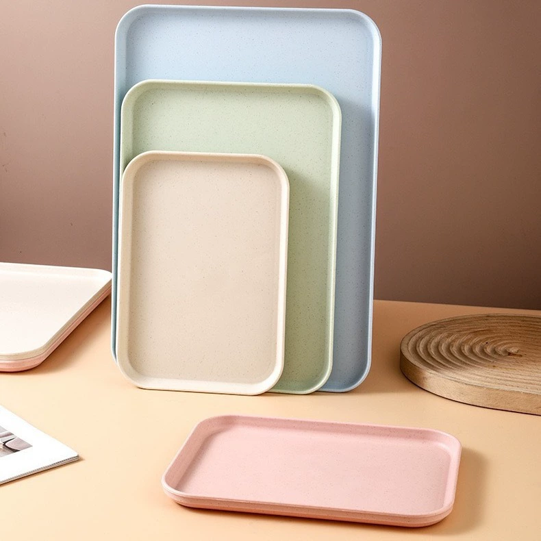 Wheat straw tray home fruit tray restaurant rectangular hotel tea set tray plastic snack tray wholesale