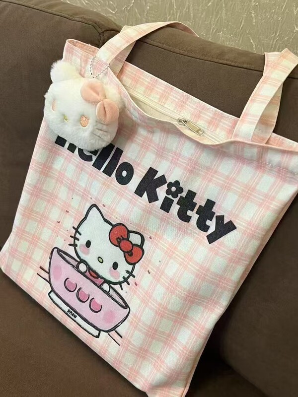 新しいハローキティ猫キャンバスバッグ漫画便利なトートバッグファッション通勤多用途大容量ショルダーバッグ|undefined